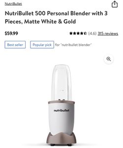 NEW, NutriBullet 500 Personal Blender with 3 Pieces, Matte White