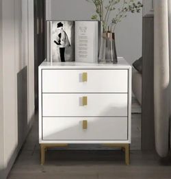 NEW IN THE BOX FUFU&GAGA
3-Drawer White Wooden
Nightstand, Endtable, Dresser,
19.6 in. W x 15.9 in. D x 21.3 in. (3 Available)
