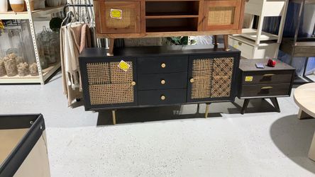 Black and cane media console
