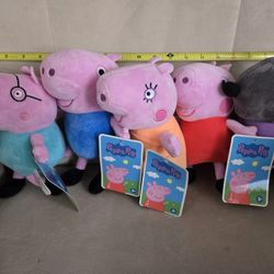 Peppa Pig Five (5) Hasbro Plushies- NEW with Tags