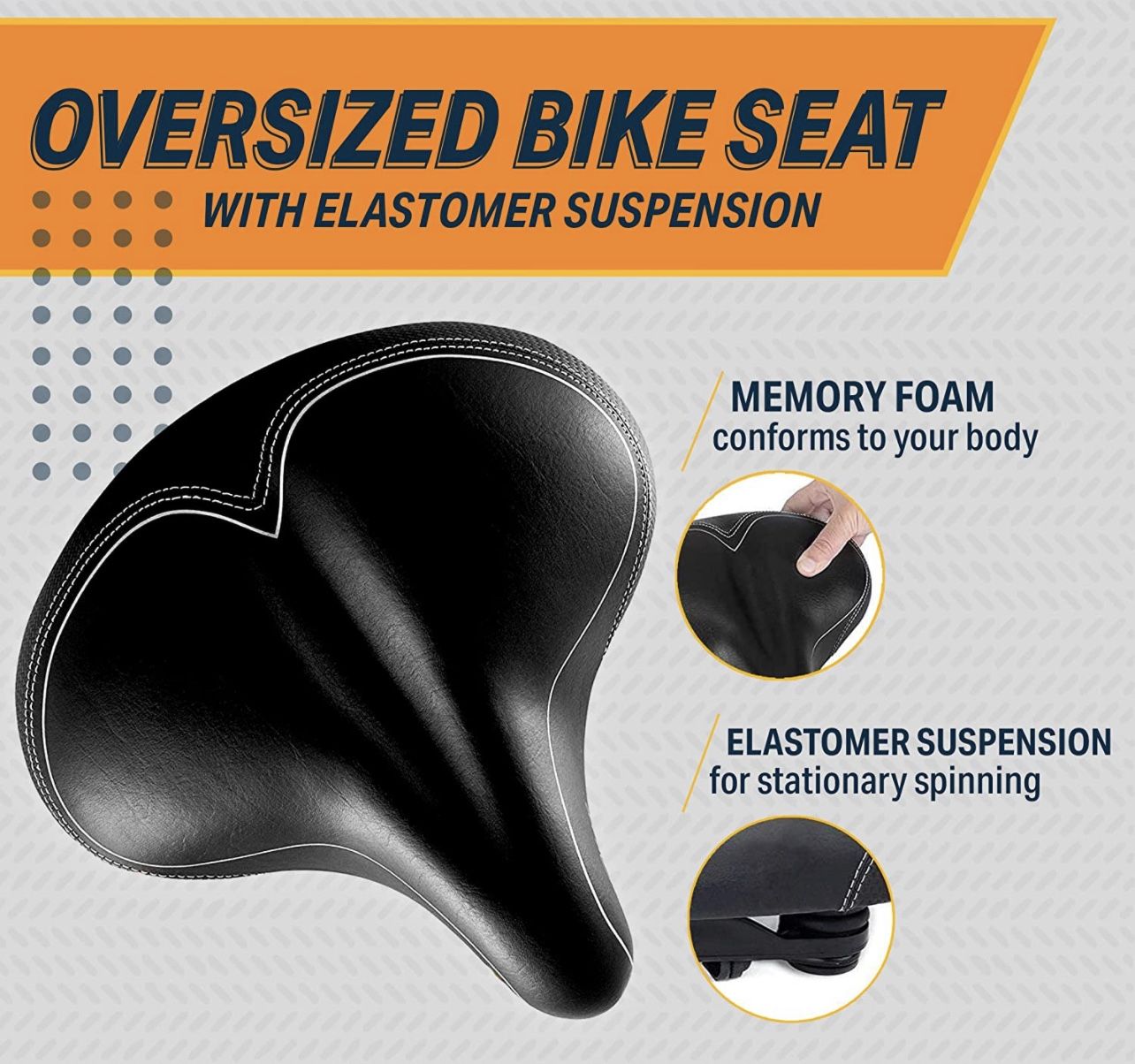 Oversized Bike Seat - Compatible with Peloton, Exercise or Road Bikes - Bicycle Saddle Replacement with Wide Cushion for Men & Womens Comfort