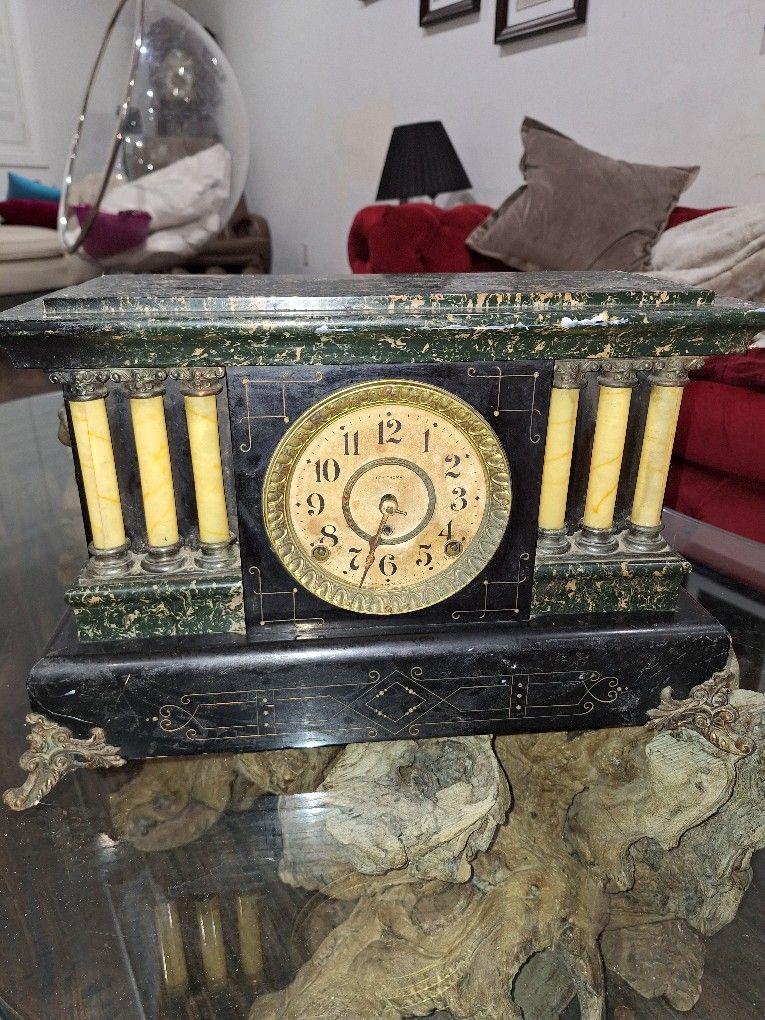 Antique Seth Thomas Mantle Clock Adamantine 6 Pillar Lion Heads
