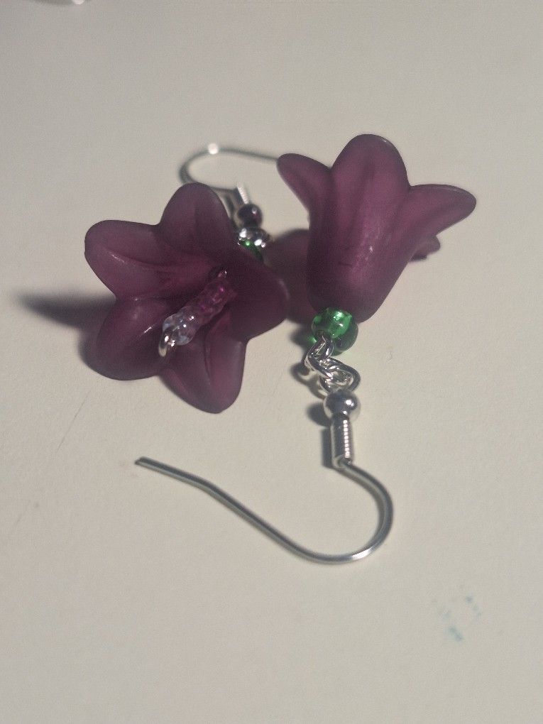 Lavender Flower Charm Earrings Green Base