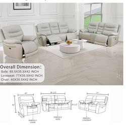Light Grey Leather 3-piece Sofa Set