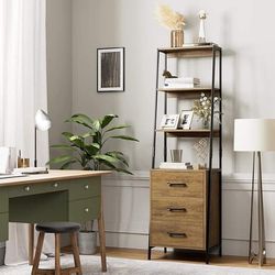 4-Tier Bookshelf With 3 Wooden Drawers