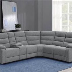 Brand New 3PC Cool Smoke Grey Motion Reclining Sectional