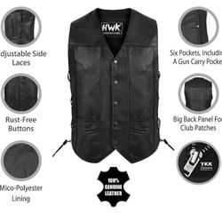 New 4X 100% Leather Motorcycle Vest With Conceal Carry Pocket