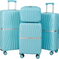 Luggage 4 Piece Set Suitcase with TSA, Airline-Approved Hard Shell Expandable Double Spinner Rolling Wheels Suitcases for Lightweight Travel (SkyBlue,