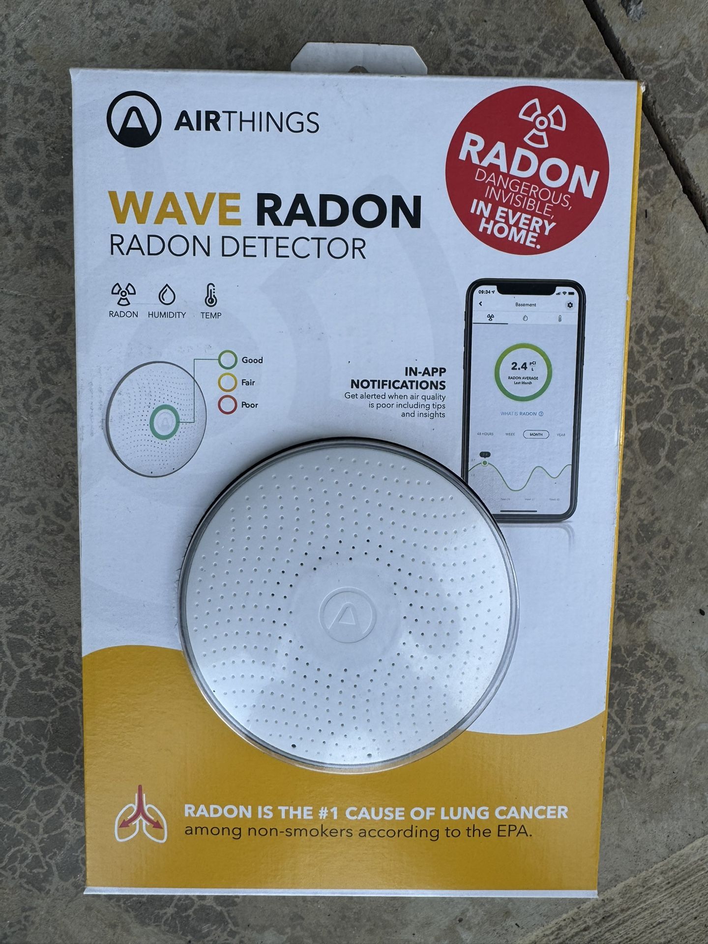 Airthings Wave Radon Battery Operated Smart Radon Detector