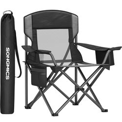 Camping Chair, Folding Oversized Chair, Comfortable and Heavy-Duty, 352 lb Weight Capacity, Adjustable Armrests with Cooler Bag, Storage Bag, Breathab
