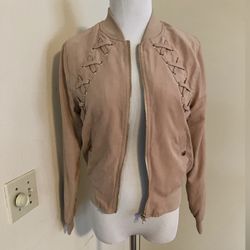Haute Monde ZIPPER STYLISH LACE UP BOMBER JACKET Misty Rose