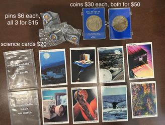 JPL and NASA collectibles: coins, science cards, and pins (PRICES MARKED ON PHOTO)