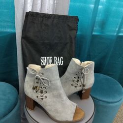  Gray Suede Ankle /Open Toe Shoes