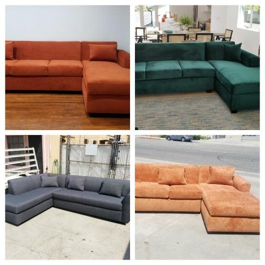 Brand NEW 9x5ft SECTIONAL CHAISE VELVET Evergreen, GINGER And 7X9FT Grey FABRIC And CUTTLE ORANGE FABRIC Sofas, CHAISE./ More Color Available