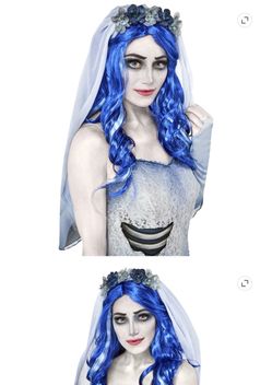 Halloween costume corpse, bride woman wig vail skirt flower crown