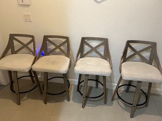 Set of 4 Wood Bar Stools with Upholstered Seats
