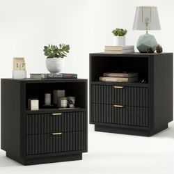 ROCSUMOO Black Nightstand Set of 2