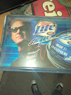 NASCAR Rusty Wallace Miller Lite Beer Large Mirrored Sign, 2004, 