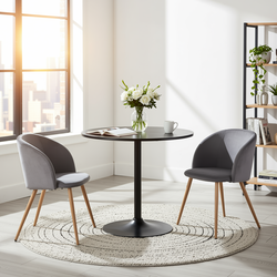 Homy Casa Clift 3PC Dining Set 31.5” Black Round Table with 2 Ynez Grey Chairs