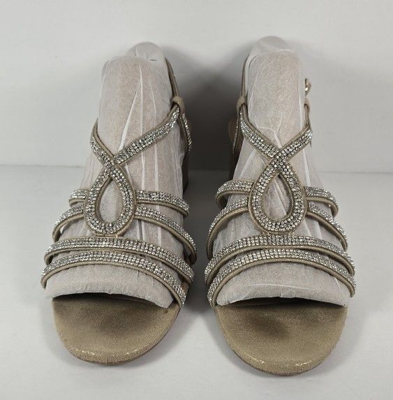 Kelly and Katie Womens Rhinestone Shimmer Wedge Strappy Sandals Size 9