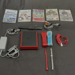 Nintendo Wii Console Red RVL-201 Bundle,2 Remotes, Nunchuk, Sensor Bar + 5 Games