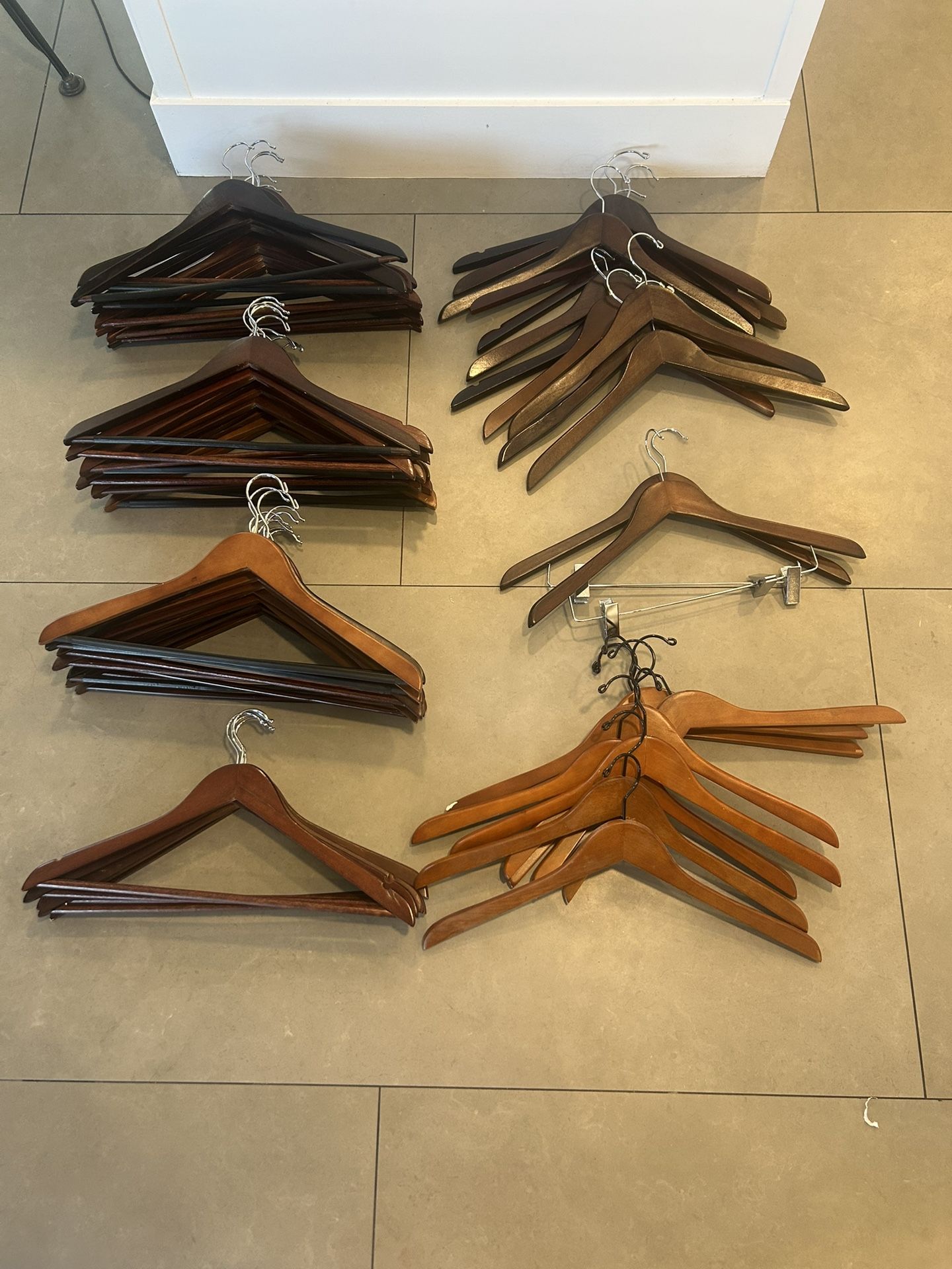 Lot Of 57 Dark Wood Hangers- Silver And Black Hardware