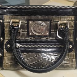 Vintage Versace Leather Grey Purse Handbag 