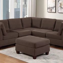 Brand New Brown Modular Sectional Sofa w Ottoman 