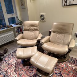 Pair Of Stressless Recliners With Ottomans 