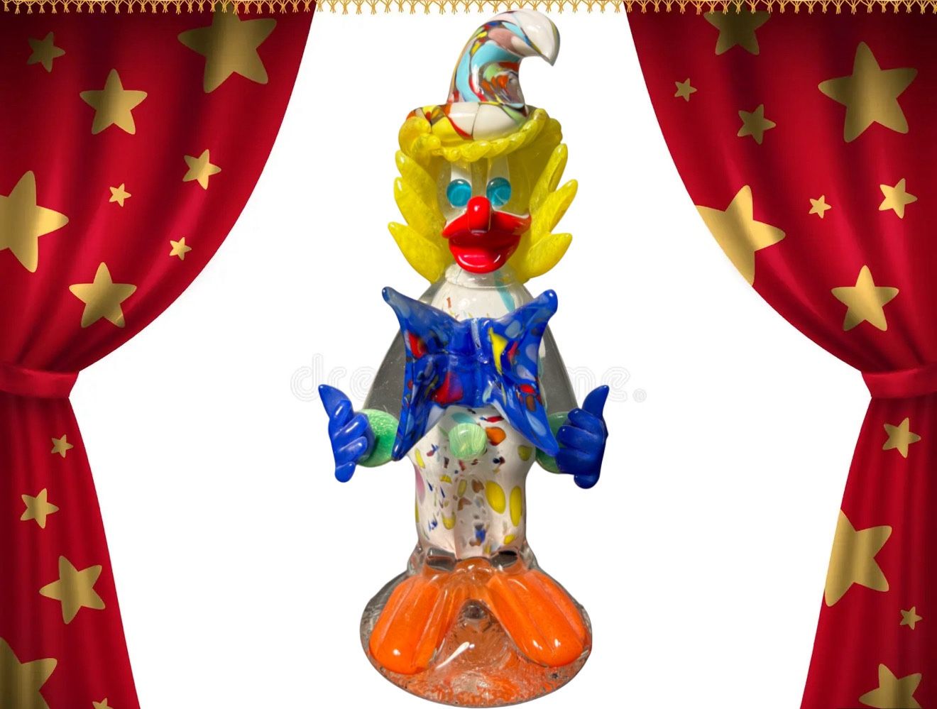 Bermuda Glass Blowing Studio 2000s Clown Figurine Murano Link Millefiori Sommerso, 8.5”