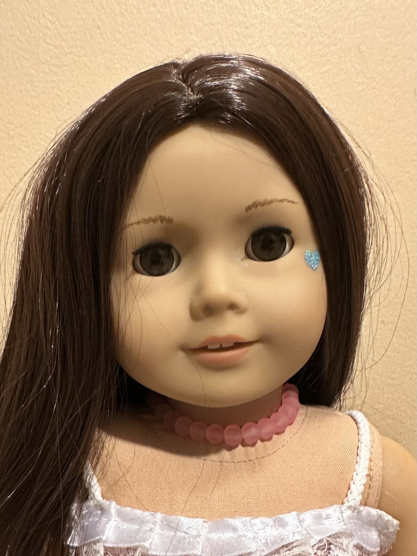 Custom Made American Girl Doll Brown Hair Brown Eyes Pink Summer Dress Outfit Jewelry Shoes