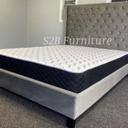 Ck Grey Wingback Bed With Ortho Mattress Included!!