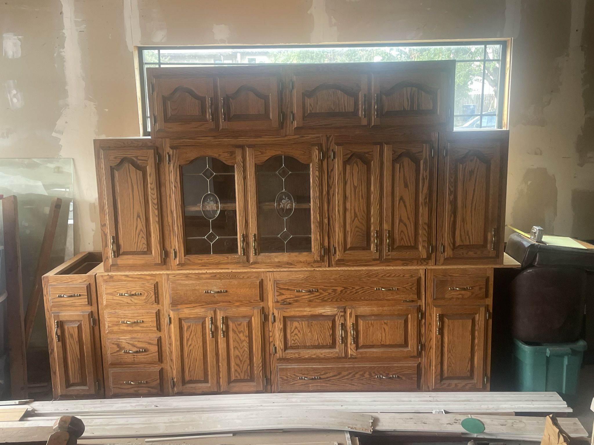 Solid Oak Kitchen Cabinets, Excellent Condition