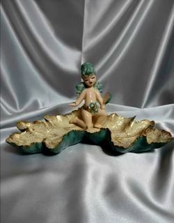 1950s Hedi Schoop California Pottery "Nymph/Angel on Leaf" candy dish
