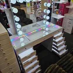 Brand New Vanity Set 13 Drawrs LED Light & XL Hollywood Mirror W/ Bluetooth Speaker From $1399 Now $899