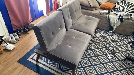 Gray Velvet Tufted Futon Sofa