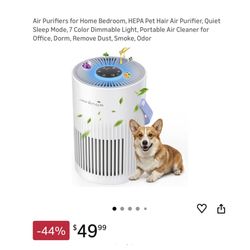 Brand new Air Purifiers for Home Bedroom, HEPA Pet Hair Air Purifier, Quiet Sleep Mode, 7 Color Dimmable Light, Portable Air Cleaner for Office, Dorm,