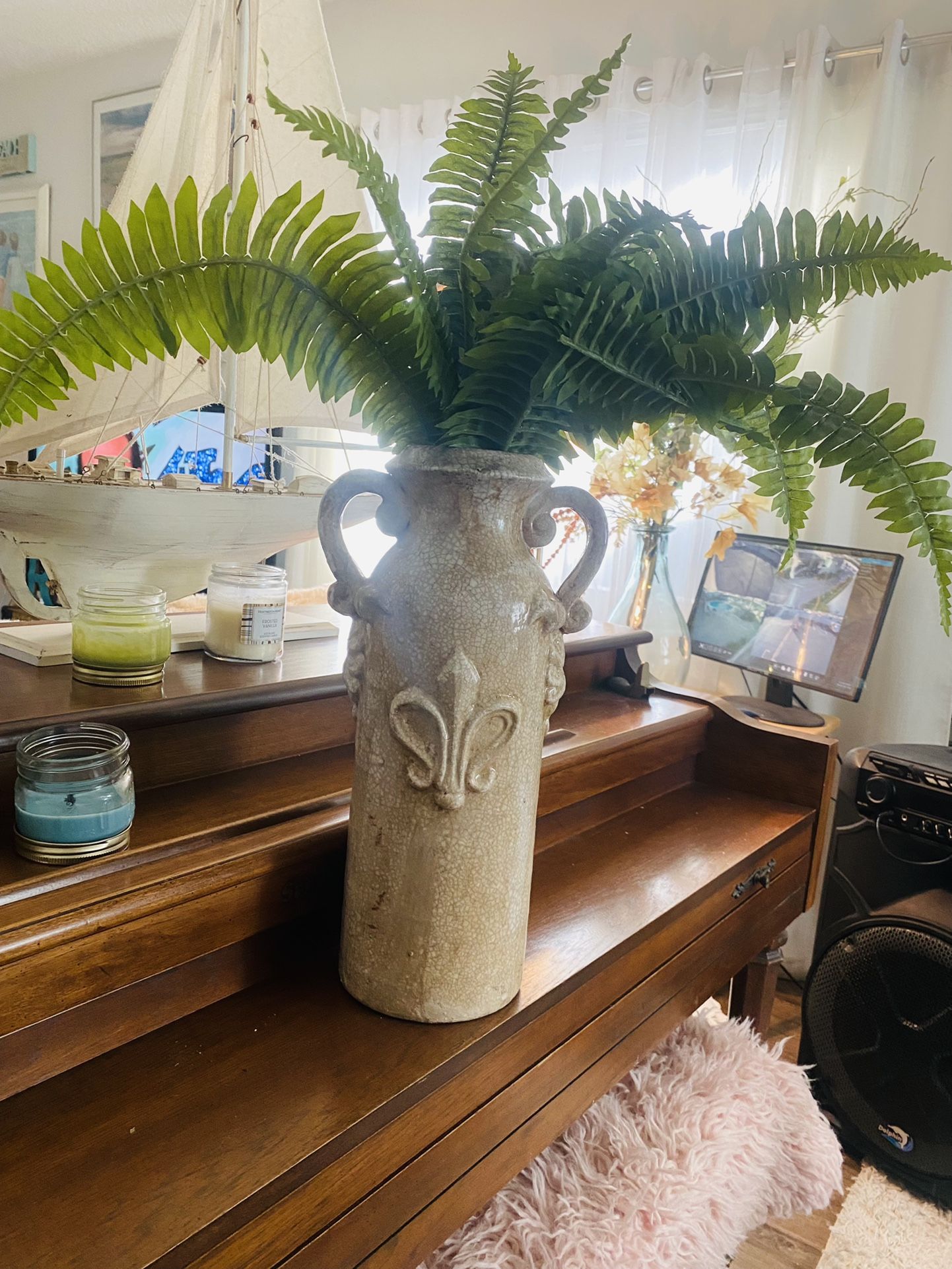 Tall Vase With Green Plant 