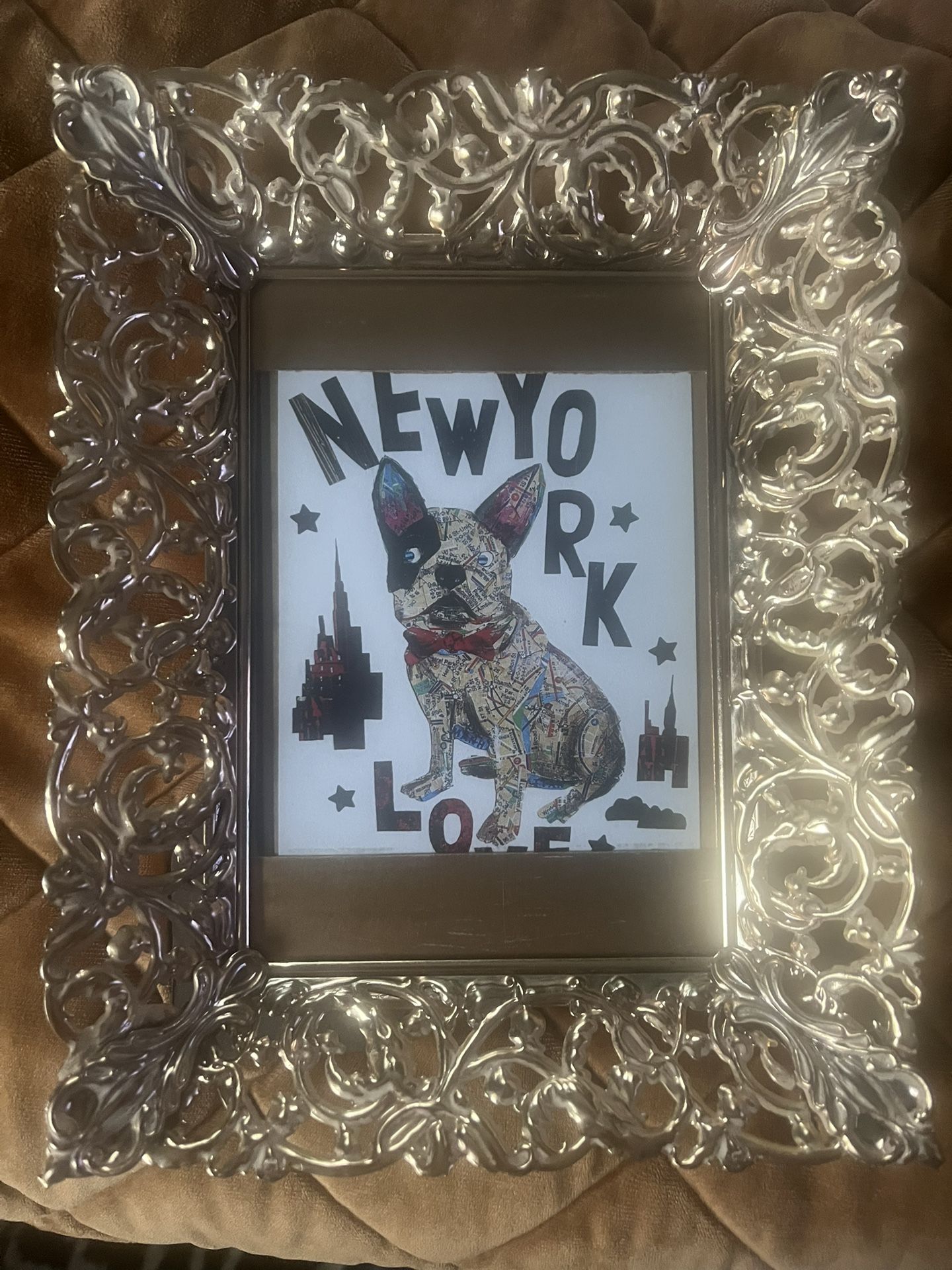 VTG Ornate Gold Metal Filigree 9x7 Pic Frame Glass MCM