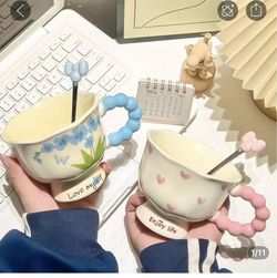 $15 NEW Ceramic Mug Set with Spoon & Gift/Microwave & Dishwasher Safe.