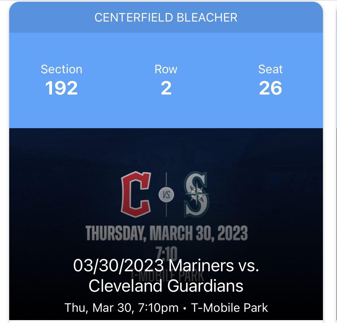Seattle Mariners Opening Day Ticket