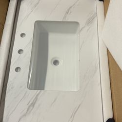 🔥Brand new In Box 🔥Marble Vanity Sink, White Vanity Top with Pre-drilled Faucet Holes, with Undermount Rectangular Middle Sink and 4" Height Backspl