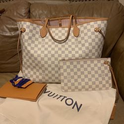 Louis Vuitton Damier Azur Neverfull GM And Pouch