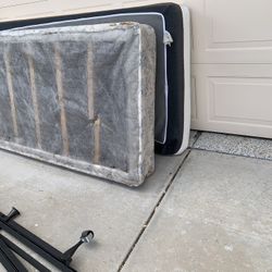 Twin Mattress w/ Box spring & Metal Frame & Wooden Headboard 