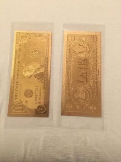 Golden $1 Dollar Bills (2 of them)