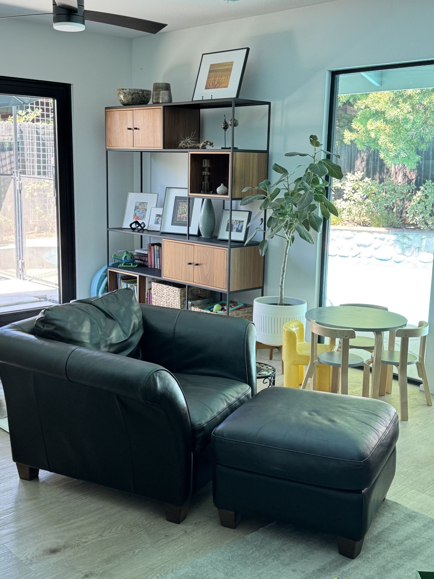 Dark Brown Italian Leather Chair and Ottoman