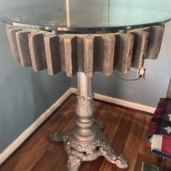 Beautiful Antique Gear Glass Top Table 