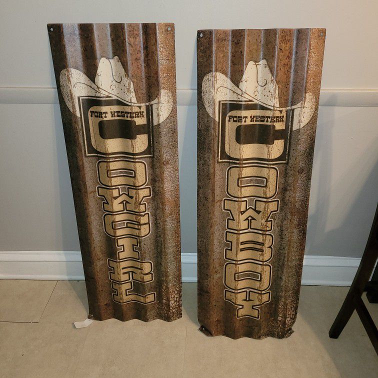 Must Sell!!VERY COOL COWBOY N COWGIRL CORRUGATED TIN  SIGNS