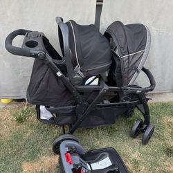Chicco Cortina Together Double Stroller for Infants and Toddlers - Minerale (Black/Silver)