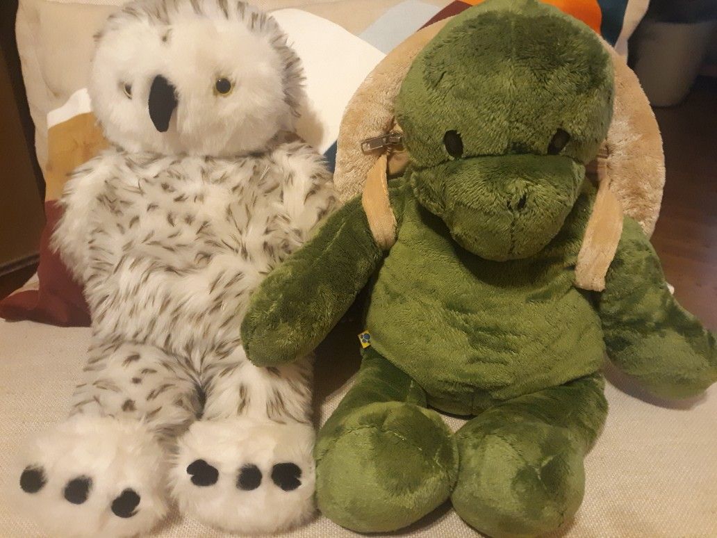 2009 Plush Build-A-Bears!  Spotted White Owl & Turtle w/ Backpack! BOTH $25.